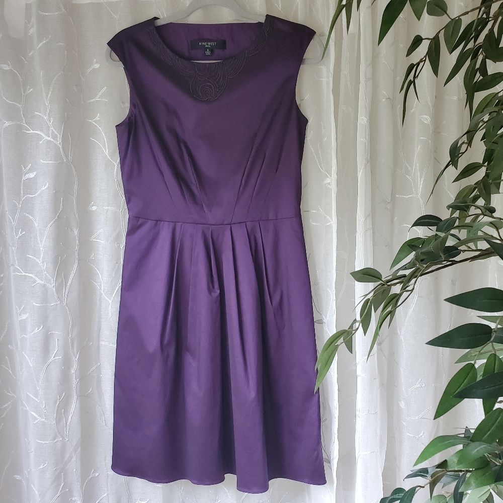 Nine West Purple Beaded Lined Cocktail Dress Size 6